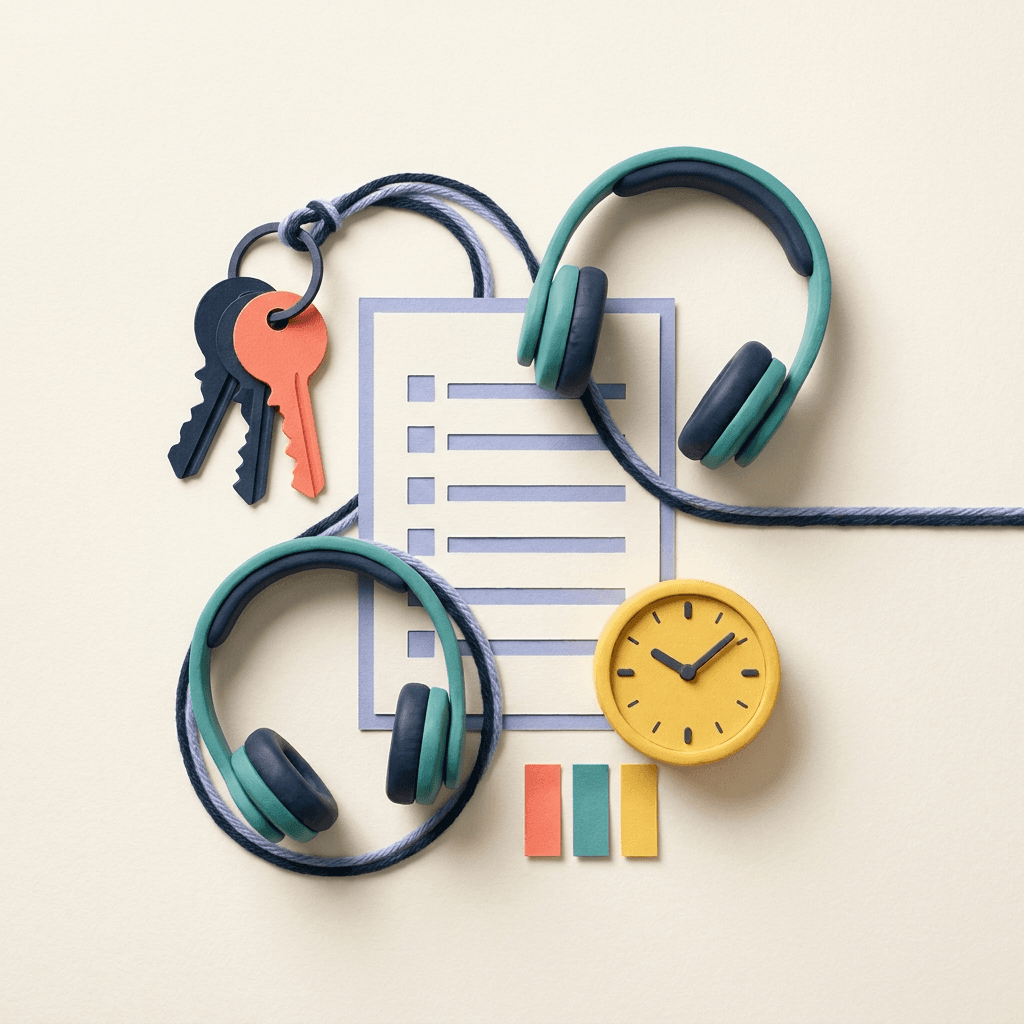 Keys, headphones and everyday tasks beside an adult ADHD screening report