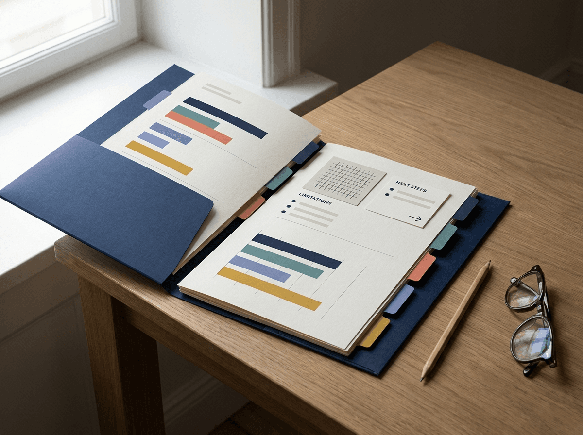 Open screening report with coloured charts, source tabs and next-step pages